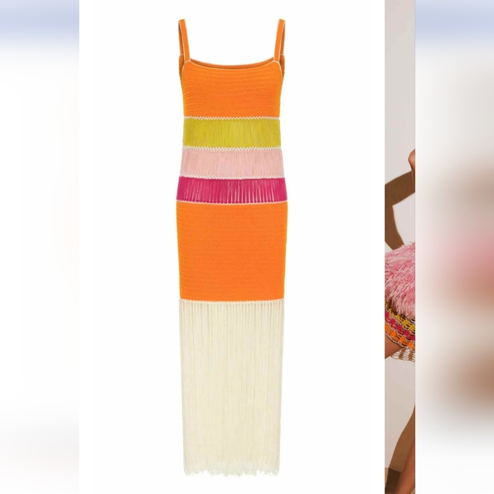 $462_E My Beachy SideHand Crochet Halter Fringed Maxi Dress - Picture 2 of 3